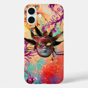 Coques iPhone 16 Plus MASQUE JESTER ROUGE NOIR Masquerade Party Vert ros