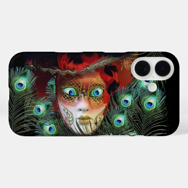 COQUES Case-Mate iPhone MASQUE ROUGE AVEC PEACOCK FEATHERS MASQUERADE PART (Verso (horizontal))