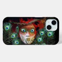 MASQUE ROUGE AVEC PEACOCK FEATHERS MASQUERADE PART