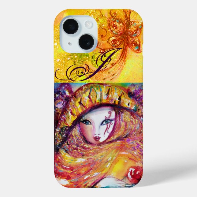 COQUES Case-Mate iPhone MASQUÉRADE VÉNÉTIENNE - MASQUE EN MONOGRAM JAUNE (Verso)