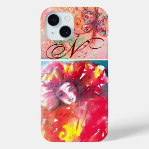 COQUE POUR iPhone 15 MASQUÉRADE VÉNÉTIENNE - MASQUE EN MONOGRAMME ROUGE