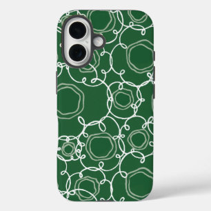 Coques iPhone 16 Matrice florale abstraite (vert foncé) Beaux-arts