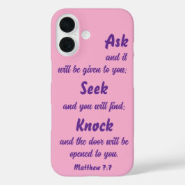 Coques iPhone 16 Matthieu 7:7 Demandez-Le Bible Verse Rose Et Viole