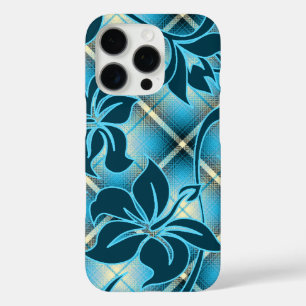 Coques iPhone 16 Pro Mauna Loa Hibiscus hawaïen Plaid Turquoise