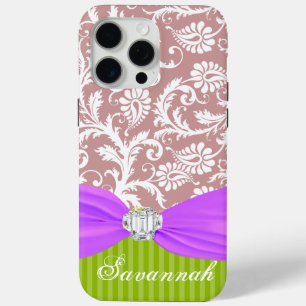 Coque iPhone 15 Pro Max Mauve Faux Rhinstone Damas personnalisées