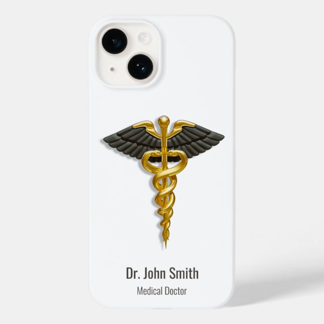 Coques Case-Mate iPhone Médicale Élégant Classy Gold Caduceus Black Wings (Verso)
