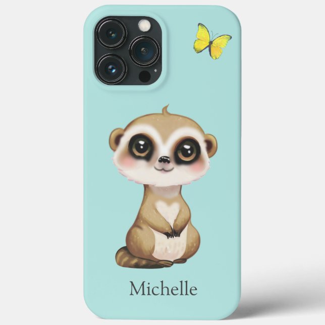 Coques Case-Mate iPhone Meerkat et papillon sur Turquoise (Verso)