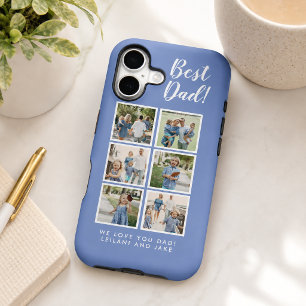 Coque Pour iPhone 15 Meilleur Papa Jamais Collage Photo 6 Bleu Pervench