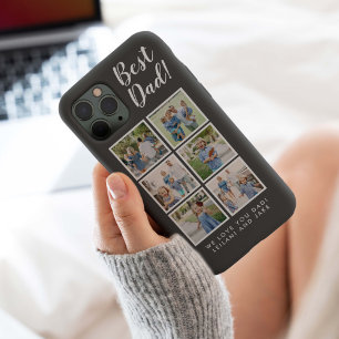 Coque Pour iPhone 14 Meilleur Papa Moderne 6 Photos Collage Gris Foncé