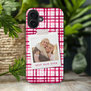 Coques iPhone 16 Meilleure Maman Photo Moderne Rouge Rose Motif