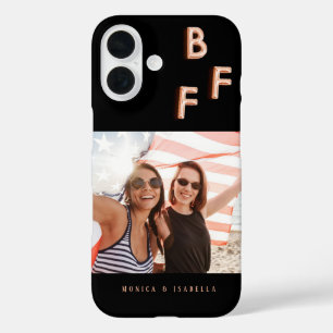 Coques iPhone 16 Meilleurs amis noir rose or photo besties bff