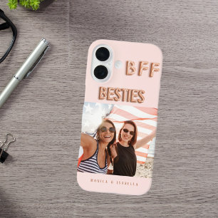 Coques iPhone 16 Meilleurs amis rose or photo besties bff noms