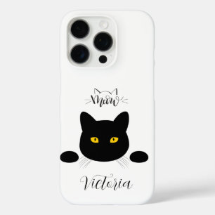 Coques iPhone 16 Pro Meow Black Cat Golden Eyes personnalisable