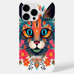 Coque Pour Pour iPhone 14 Pro Max Meow Mania : Rouge bleu Floral Cute Cat