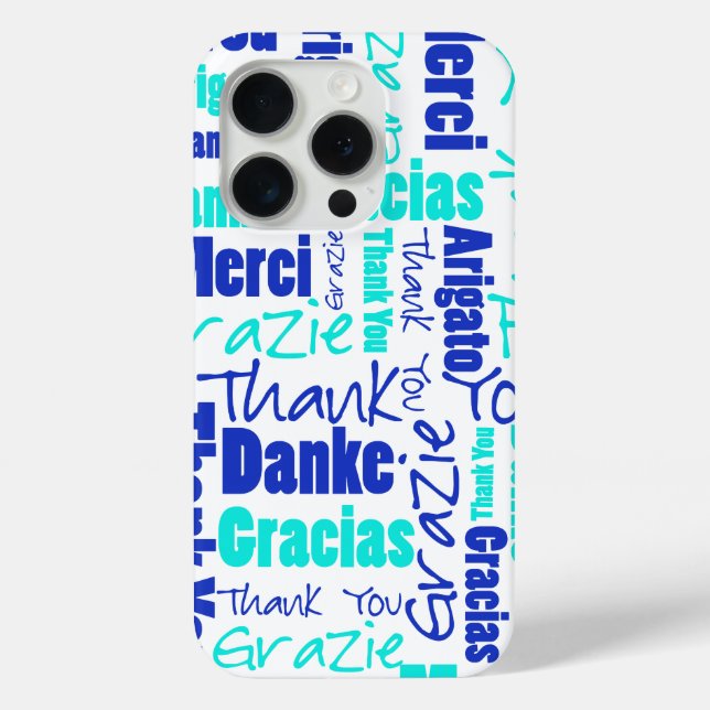 Coques Case-Mate iPhone Merci bleu turquoise multilingue Topographie (Verso)