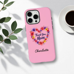 Coques iPhone 16 Pro Max Merci Maman   Fête des mères florales personnalisé