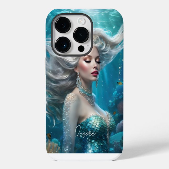Coques Case-Mate iPhone Mermaid cheveux en argent Turquoise Océan (Verso)
