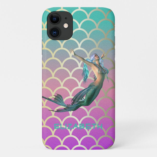 Coques Case-Mate iPhone Mermaid On ombre Mermaid Tail Scales (Dos)