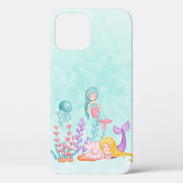 Coques Case-Mate iPhone Mermaids et méduses sous l'aquarelle marine (Verso)
