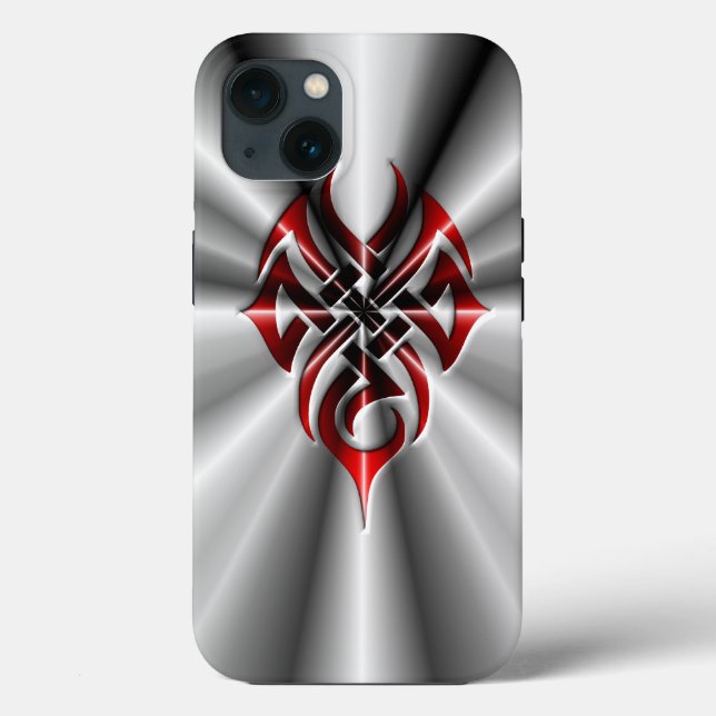 Coques Case-Mate iPhone Métal : Acier Tribal Rouge (Verso)