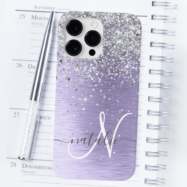 Coques Case-Mate iPhone Métal brossé violet Parties scintillant d'argent N (Créateur téléchargé)
