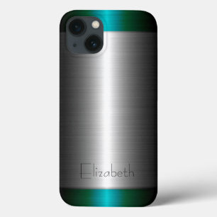 iPhone 13 Coque Métal en acier inoxydable argenté et vert