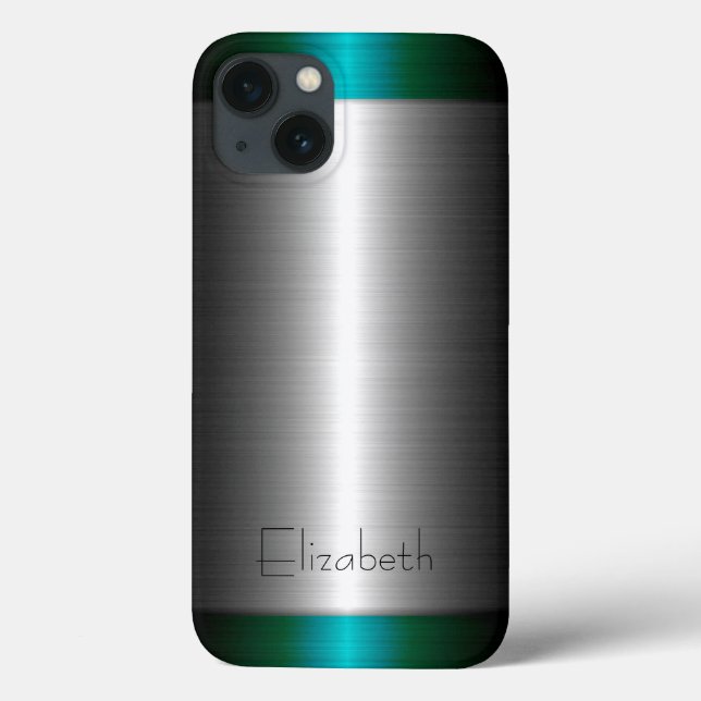 Coques Case-Mate iPhone Métal en acier inoxydable argenté et vert (Verso)