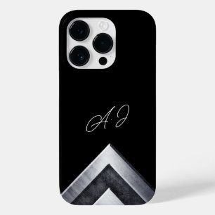 Coque Pour iPhone 14 Pro Métal géométrique Monogramme Noir