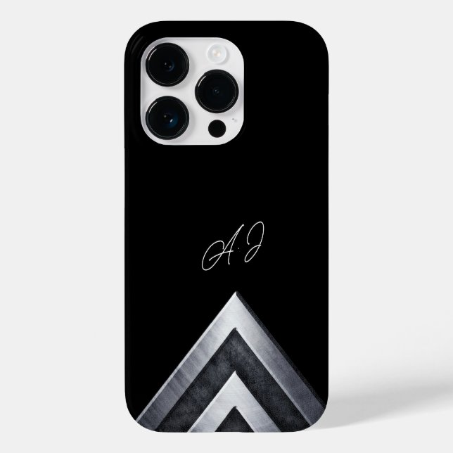 Coques Case-Mate iPhone Métal géométrique Monogramme Noir (Verso)