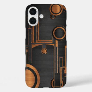 Coques iPhone 16 Plus métal noir avec cercles en bois