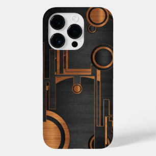 Coque Pour iPhone 14 Pro métal noir avec cercles en bois