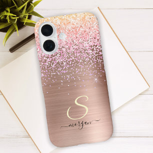 Coques iPhone 16 Métal or rose, Parties scintillant, nom du script 