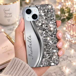 Coque Pour iPhone 15 Métal Personnalisé Faux Paillettes Glam Bling Arge