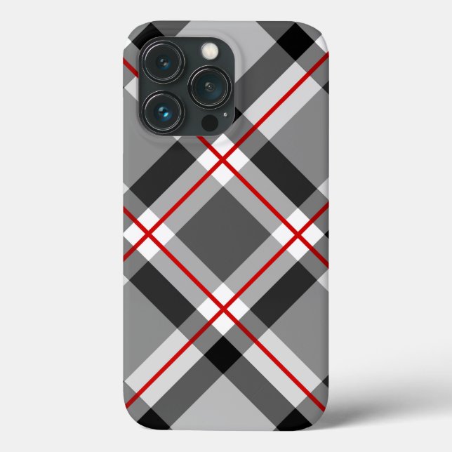 Coques Case-Mate iPhone Mi-siècle Bias Plaid, noir, blanc, gris et rouge (Verso)