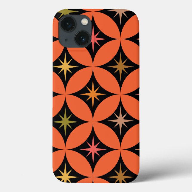 Coques Case-Mate iPhone Mi-siècle étoiles atomiques sur les cercles orange (Verso)