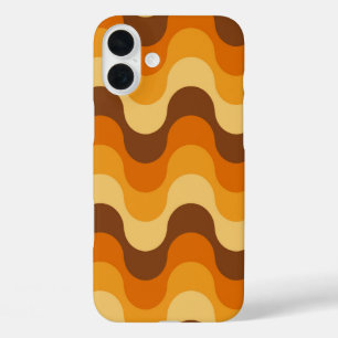 Coques iPhone 16 Plus Mi-siècle Moderne des années 1970 Wavy Stripe Moti