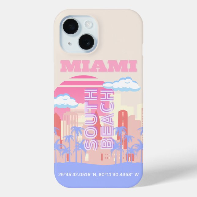 Coques Case-Mate iPhone Miami Beach, Miami Travel Art, Preppy Room, Pastel (Verso)