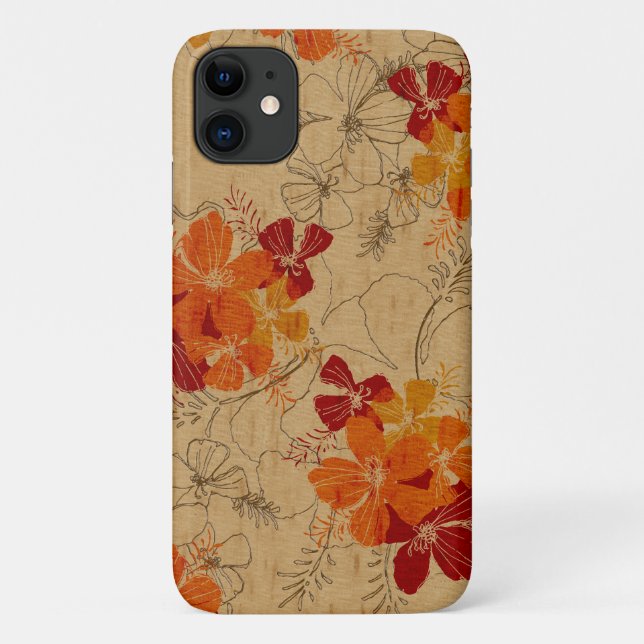 Coques Case-Mate iPhone Midnight Garden Hawaii Red Faux Wood (Dos)
