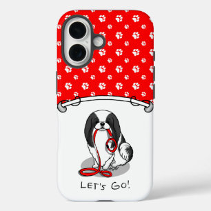 Coques iPhone 16 Mignon, allons-y ! Chien japonais Chin (noir et bl