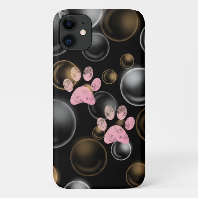 Coques Case-Mate iPhone mignon empreinte de patte rose en bulles (Dos)