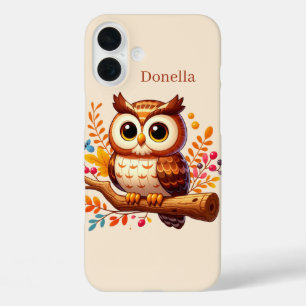Coques iPhone 16 Plus Mignon hibou saisonnier ajouter un nom