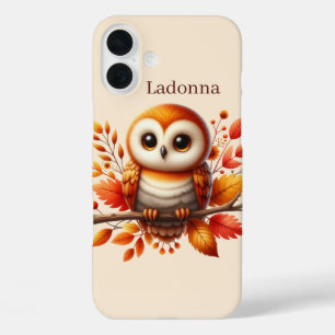 Coques iPhone 16 Plus Mignon hibou saisonnier ajouter un nom