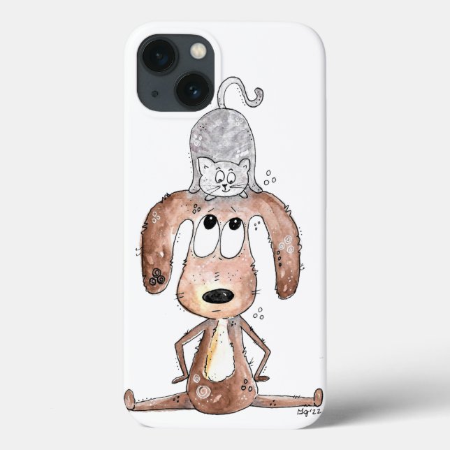 Coques Case-Mate iPhone Mignonne chien Whimsical avec chat sur sa tête (Verso)