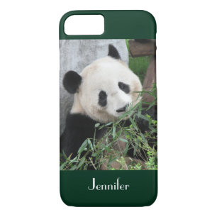 Coque iPhone 7 Mignonne Géant Panda Vert foncé, Nom personnalisé