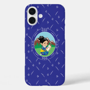 Coques iPhone 16 Plus Mignonne Japonaise Peinture Paysage Bleu