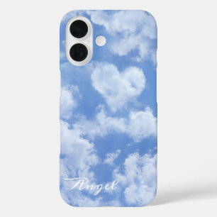 Coques iPhone 16 Mignonne Nuage En Forme De Coeur Dans Le Ciel Bleu