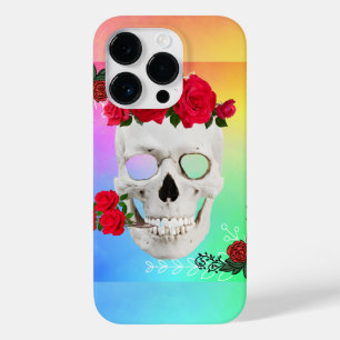 Coque Pour iPhone 14 Pro Mikitiez crâne rose baroqueart arc-en-ciel roche