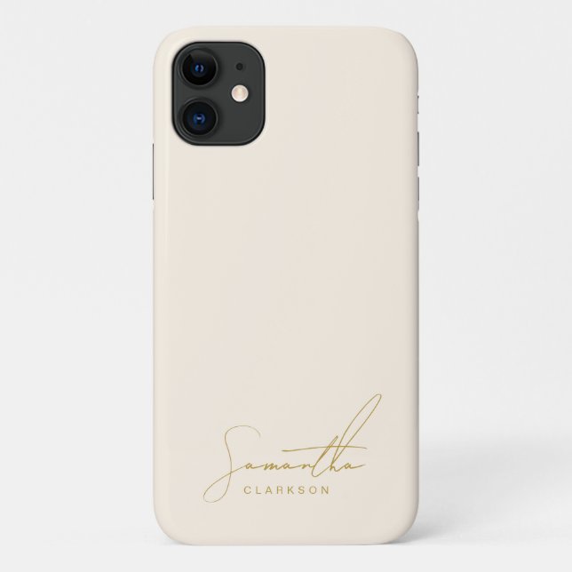 Coques Case-Mate iPhone Mini-Beige & Or manuscrit écriture cursive Script (Dos)