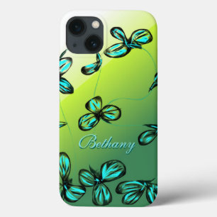 Coques Pour iPhone Mini boîtier Blue Green Floral iPad *personnaliser