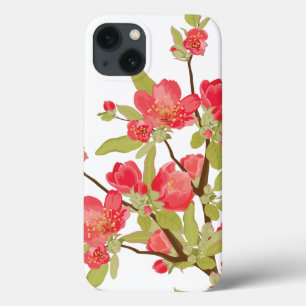 Etui iPhone 13 Mini boîtier en fleurs d'arbre rose iPad
